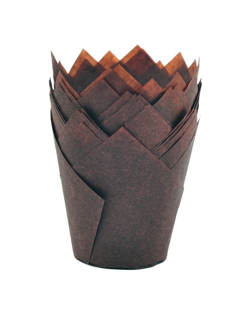 QLSmypkg Large Muffin Greaseproof paper Baking cupcake cups, 2-1/4" x 4" Chocolate Brown Tulip Baking Cup Case of 125 pcs (125, Large) - Image 1
